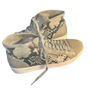 Vionic Grey Snakeskin Print Leather High Top Sneakers Side Zip Womens